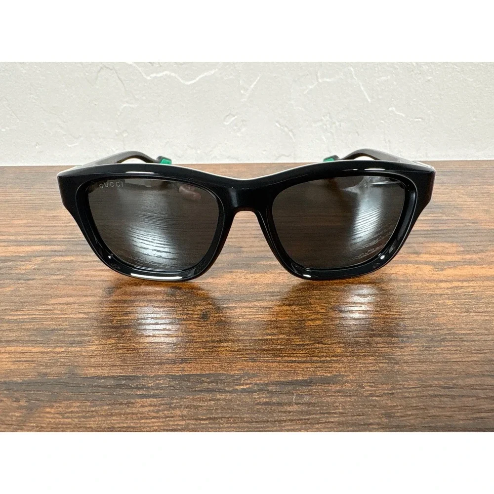 Gucci GG1630S 001 Black Square Sunglasses Green Accents‎ Made in Italy